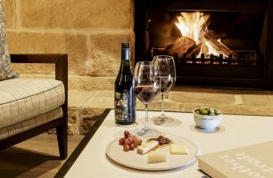 Wine and cheese by fire at Spicers Guesthouse